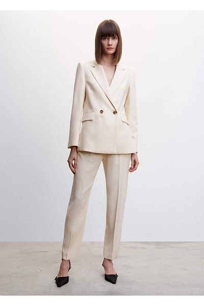 MANGO Woman Double Breasted Collar Fabric Blazer Jacket