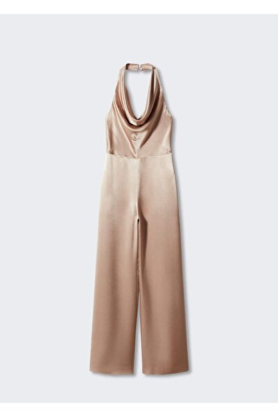 MANGO Woman Drape Halter Yaka Saten Görünümlü Tulum