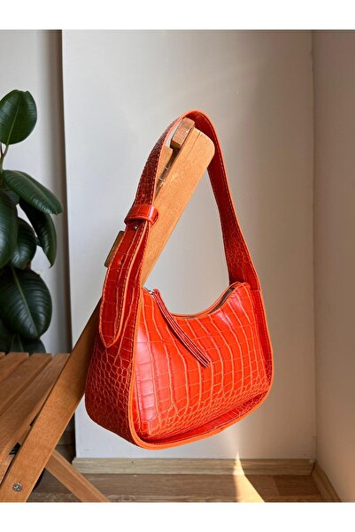 melecco Geantă de mână și de umăr pentru femei Crocodile Orange Geantă sport ...