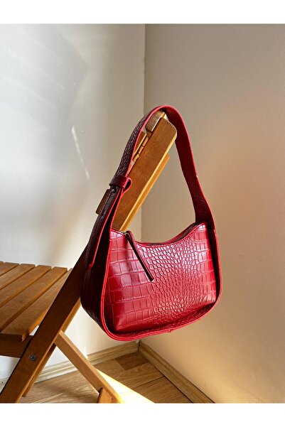 melecco Geantă de mână și de umăr pentru femei Crocodile Red Geantă sport pen...