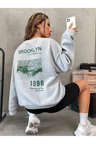 Mythologie Μπλούζα Brooklyn 1898 - Γκρι εμπριμέ φούτερ με λαιμόκοψη