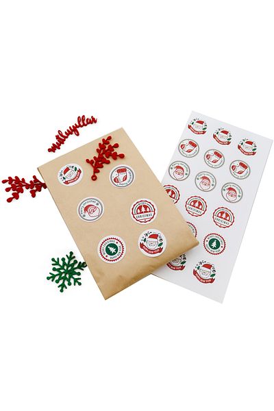 reprodesign New Year Themed Gift Package Label 4 cm Merry Christmas Mixed Printed Label 24 Pieces