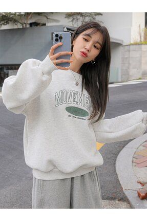 Drop shoulder slogan embroidery sweatshirt 2025