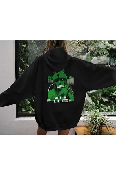 Touz Moda dompuleri fashion Billie Eilish εμπριμέ μαύρο φούτερ με κουκούλα Unisex
