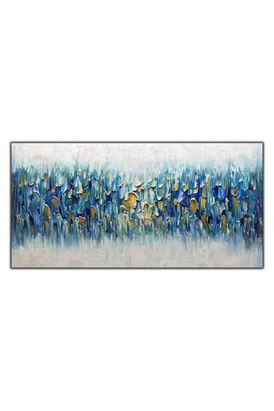 tablodekor SOYUT MAVİ VE ALTIN ÇİZGİLER ORİJİNAL YAĞLI BOYA DOKULU TABLO