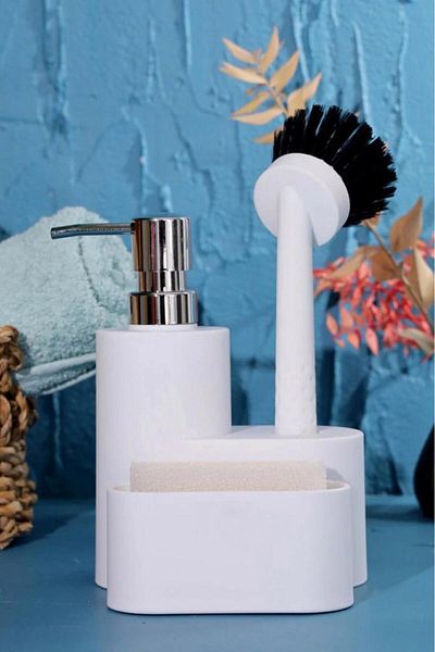 emir home shop Kitchen And Bathroom Set Countertop Liquid Soap Dispenser Soft Silicone Brush And Sponge Holder Set