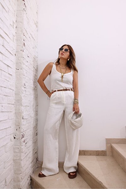 Laluvia Bílé bavlněné dámské kalhoty