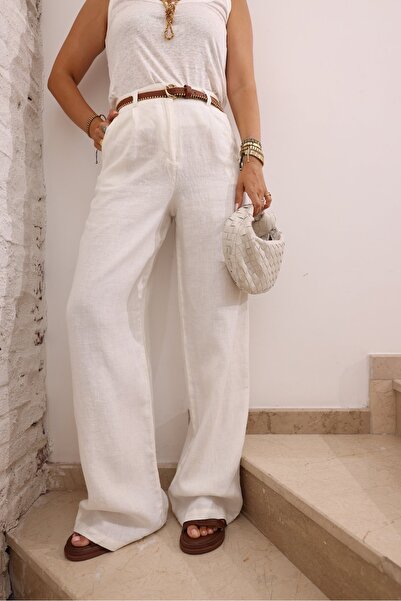 Laluvia Bílé bavlněné dámské kalhoty