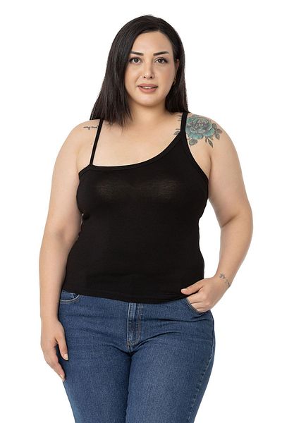 DISENTIS MODEST Large Size Viscose Black Body with Asymmetric Straps