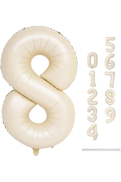 Patladı Gitti 8 Number Cream Foil Balloon 34 inch 76-82 cm