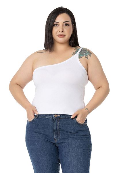 DISENTIS MODEST Large Size Single Shoulder Low-cut Viscose White Body