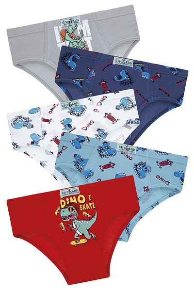 biyokids Πολύχρωμα σλιπ εσώρουχα για αγόρια 5 συσκευασιών - Δεινόσαυρος -