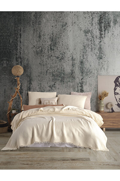 destinyhometex Ivory Renk Tek Kişilik 180x240cm Yatak Örtüsü/1 Adet 50x70cm Yastık 4 Katlı Multi Muslin %100 Pamuk