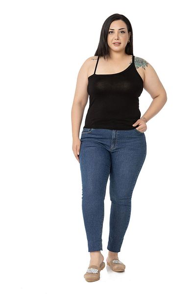 DISENTIS MODEST Large Size Viscose Black Body with Asymmetric Straps