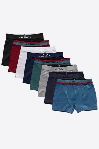 Malabadi Boy's Mixed Color 8 Pack Cotton Elastane Boxer 208