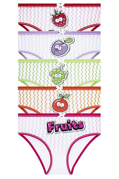 biyokids Pachet de 5 chiloți colorați pentru fete - Fructe drăguțe -