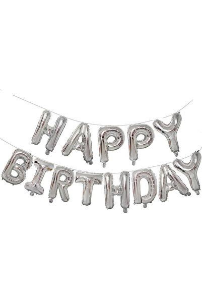 Patladı Gitti Happy Birthday Gümüş Renk Harf Folyo Balon Seti