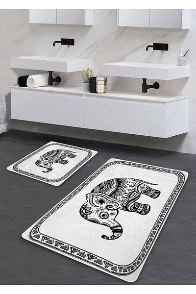 Pilloveland Covoraș de baie lavabil cu bază anti-alunecare din 2 piese - Elefant etnic 60*100 cm - 50*60 cm