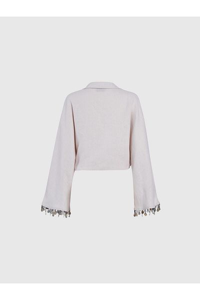 Juste Studio Beige Kimono Blouse - Linen Sleeve Detail