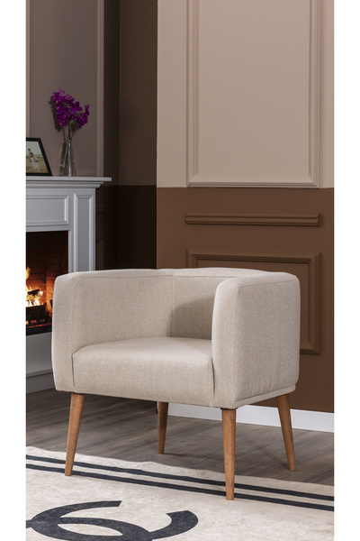 MELLMOD Dynamic Mod Ahşap Ayak Berjer Keten Krem