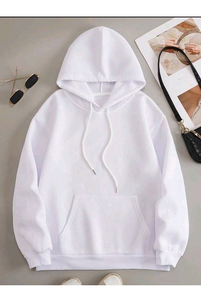 caxis Unisex Happiness Smile Back Printed White Hooded Sweatshirt
