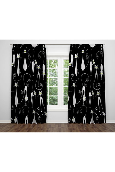 ALBANHOME Çocuk Odası Kedi Desenli Dijital Baskı Tek Kanat Fon Perde