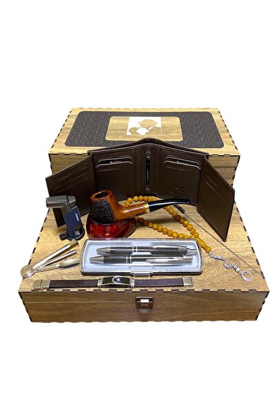 Pipsan PİPSAN PİPO AHLAT AĞACI BALSA FİLİTRELİ ÇAKMAKLI CÜZDAN BİLEKLİK TESBİH SET 605738-509210