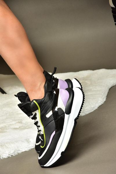 Fox Shoes R973116004 Pantofi sport cu talpă groasă de culoare neagră/liliac