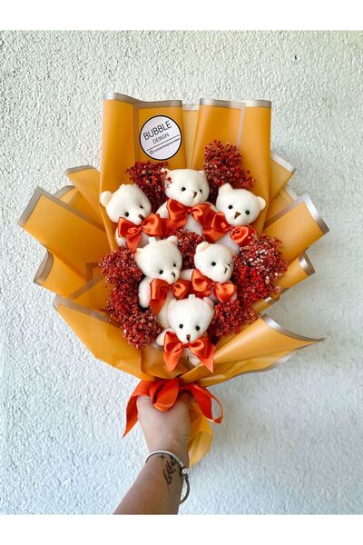 Bubble Teddy Bear Turuncu Ayıcık Çiçek Buketi