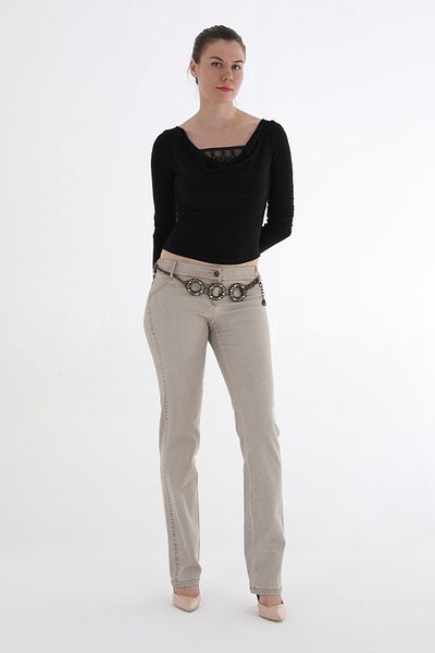Balizza BLZ-CETRY BELTED BACK POCKETS EMBROIDERED NORMAL WAIST PANT