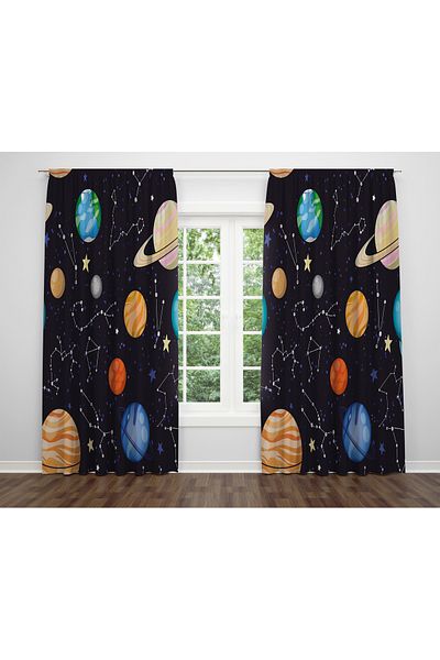 ALBANHOME Alban Home Children's Room Planet Pattern Digital Printing Single Wing Background Curtain