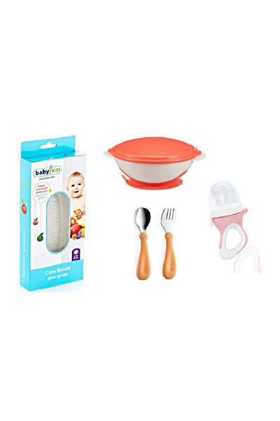 Babyjem Glass Grater Vacuum Food Plate - Stainless Steel Spoon and Silicone F...