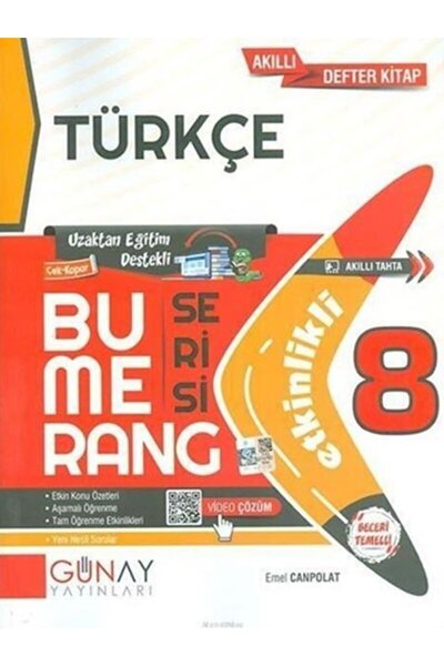 Günay Yayınları 8. Sınıf Bumerang Serisi Etkinlikli Türkçe Akıllı Defter Kita...