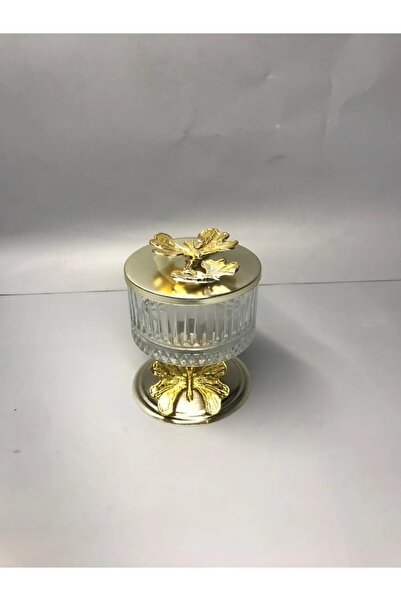 NEWTREND Züccaciye Şık Tasarımlı Elysıa Cam Şekerlik, Çerezlik, Lokumluk, Sunumluk Gümüş Ayaklı Ve Kelebekli Kapak