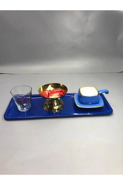 NEWTREND Züccaciye Stainless Steel Blue Color Baton Serving, Tea, Coffee, Catering and Presentation Tray
