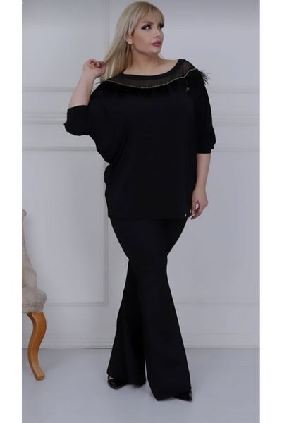 Maxi İdol Large Size Women's Elastic Waist Full Lycra Flared Trousers Scuba Fabric