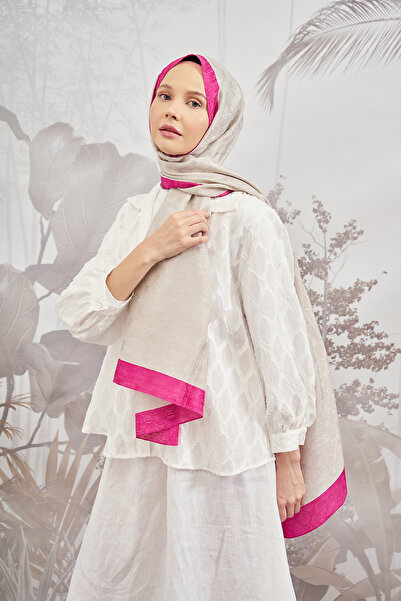 ARMANDA Ланцюговий монограмний шарф - Новий тренд Кольоровий шарф-хустка - Камінь-фуксія