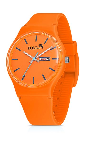 Polo Air Unisex Silicone Band Day Month Calendar Wristwatch Orange Color