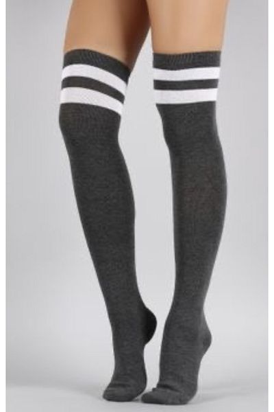 myDea Women's Over the Knee Hoop Socks Gray Stylish and Popular Socks