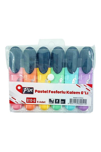 Pin Highlighter 800 - Pastel Colors, 6 Colors Set with Blister