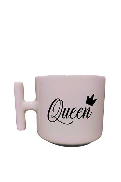 HobiShop Queen Written Cream Color T Handle Fun Written Special Design Printed T Mug Latte Glass