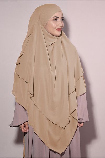 Nowa Scarf Souffle Khimar Hijab with Veil Chiffon Shawl Caramel
