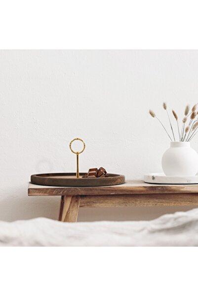 Rabo Craft Single Layer Round Handle Patterned Handle Wooden Cake Pie Presentation Stand, Service Presentation Plate,