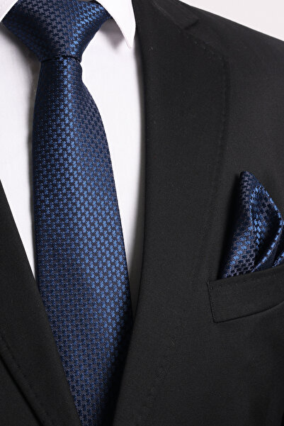 Esgue منديل ربطة عنق منقوش باللون الكحلي مقاس 7.5 سم مصنوع يدويًا