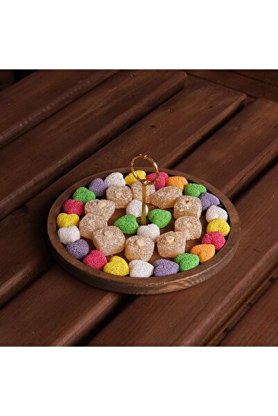 Rabo Craft Single Layer Round Handle Patterned Handle Wooden Cake Pie Presentation Stand, Service Presentation Plate,
