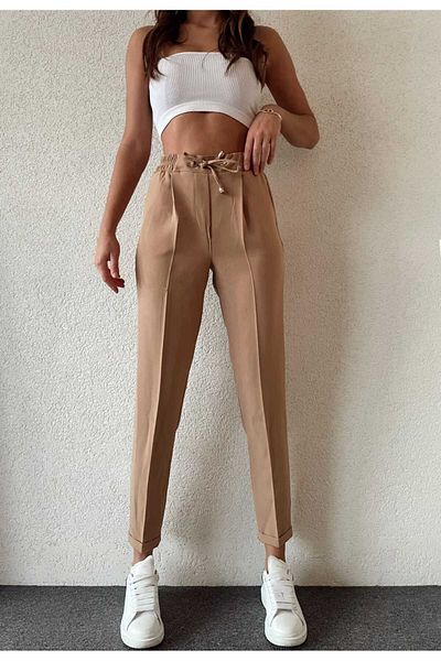 H&A İSTANBUL Women's Carrot Trousers with Pockets, Elastic Waist