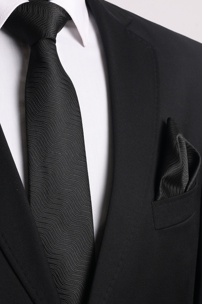 Esgue Hand Made 7.5 cm Black Patterned Tie Handkerchief