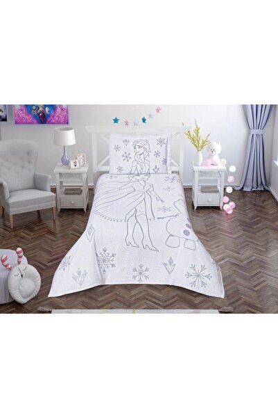 Taç Lisanslı Frozen Jakarlı Tek Kişilik Yatak Örtüsü 180x240