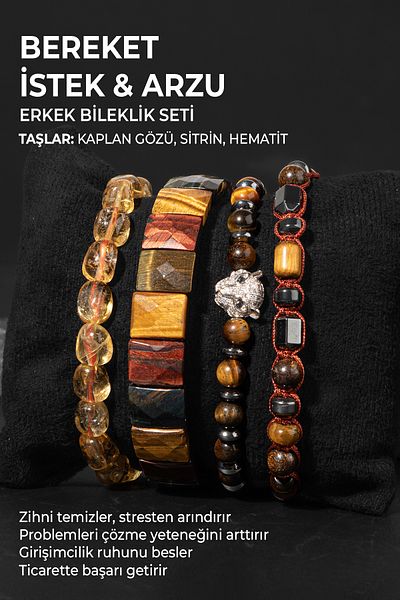 OSMANLI DEĞERLİ TAŞ مجموعة أساور الخصوبة والرغبة والرغبة عين النمر والسترين وحجر الهيماتيت الطبيعي المعتمد