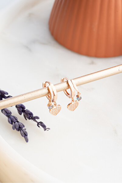 Nereze 925 Ayar Gümüş Rose Mistik Topaz Taşlı 12 Mm Kalpli Küpe